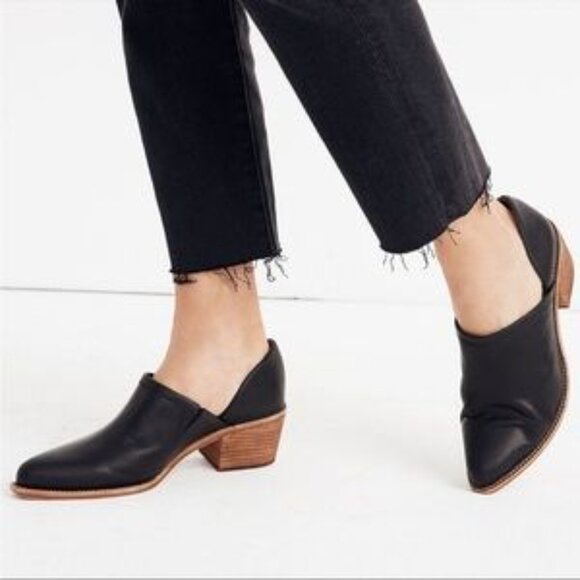 MADEWELL Women's Black Leather BRADY Lowcut Pointy Slip-on Block Heel Boots 9 - Picture 1 of 5